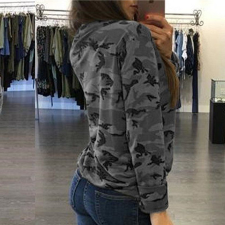 Dames sweatshirt met camouflageprint en halsuitsnijding
