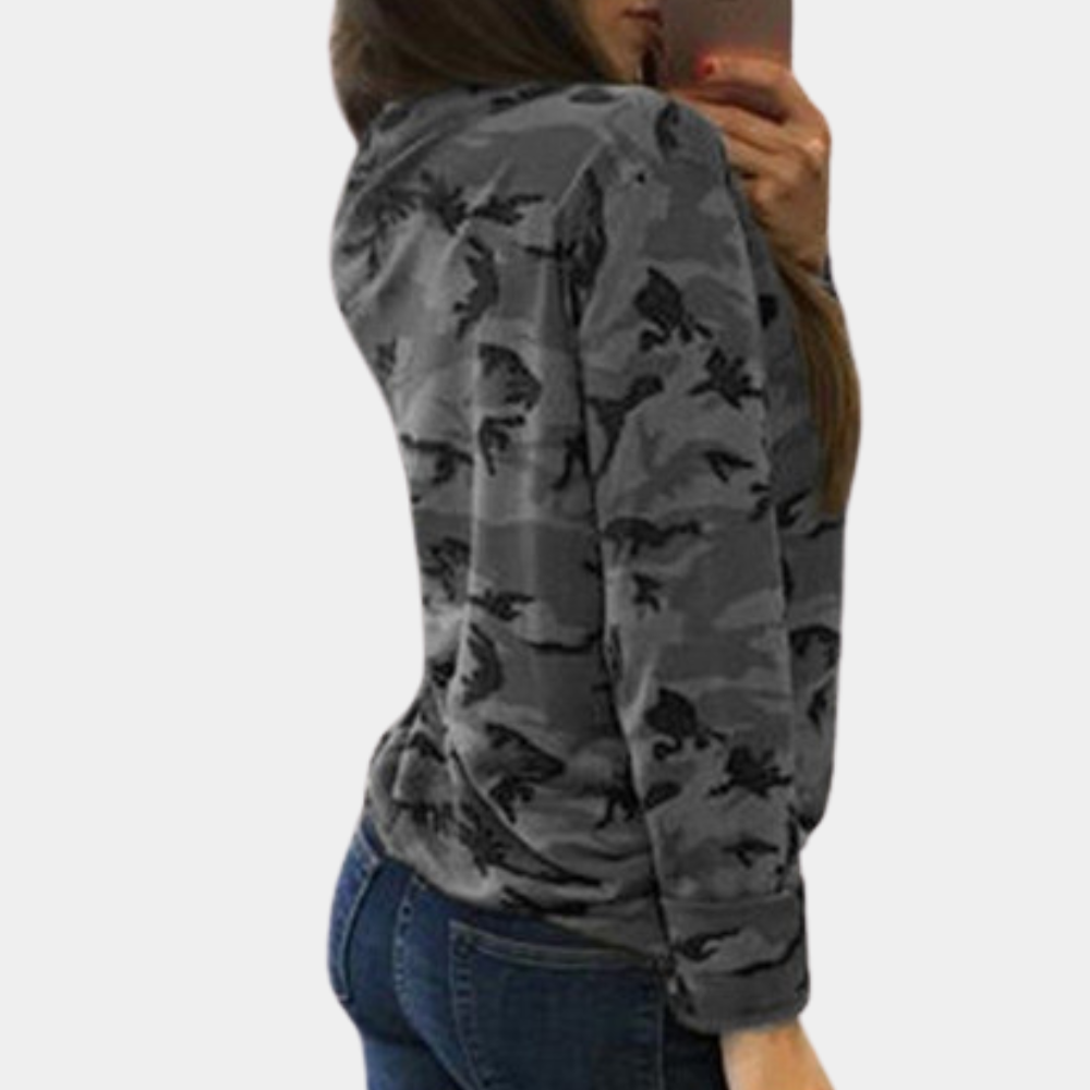 Dames sweatshirt met camouflageprint en halsuitsnijding