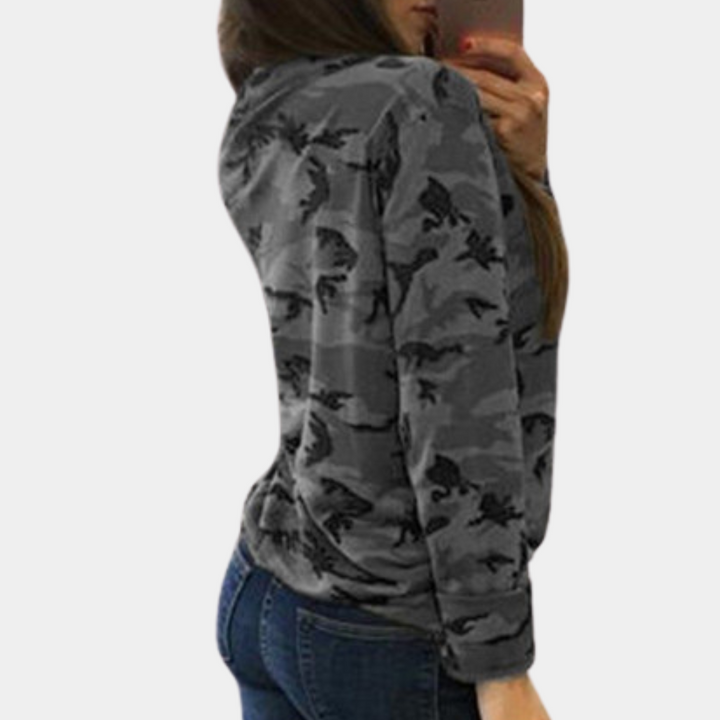 Dames sweatshirt met camouflageprint en halsuitsnijding