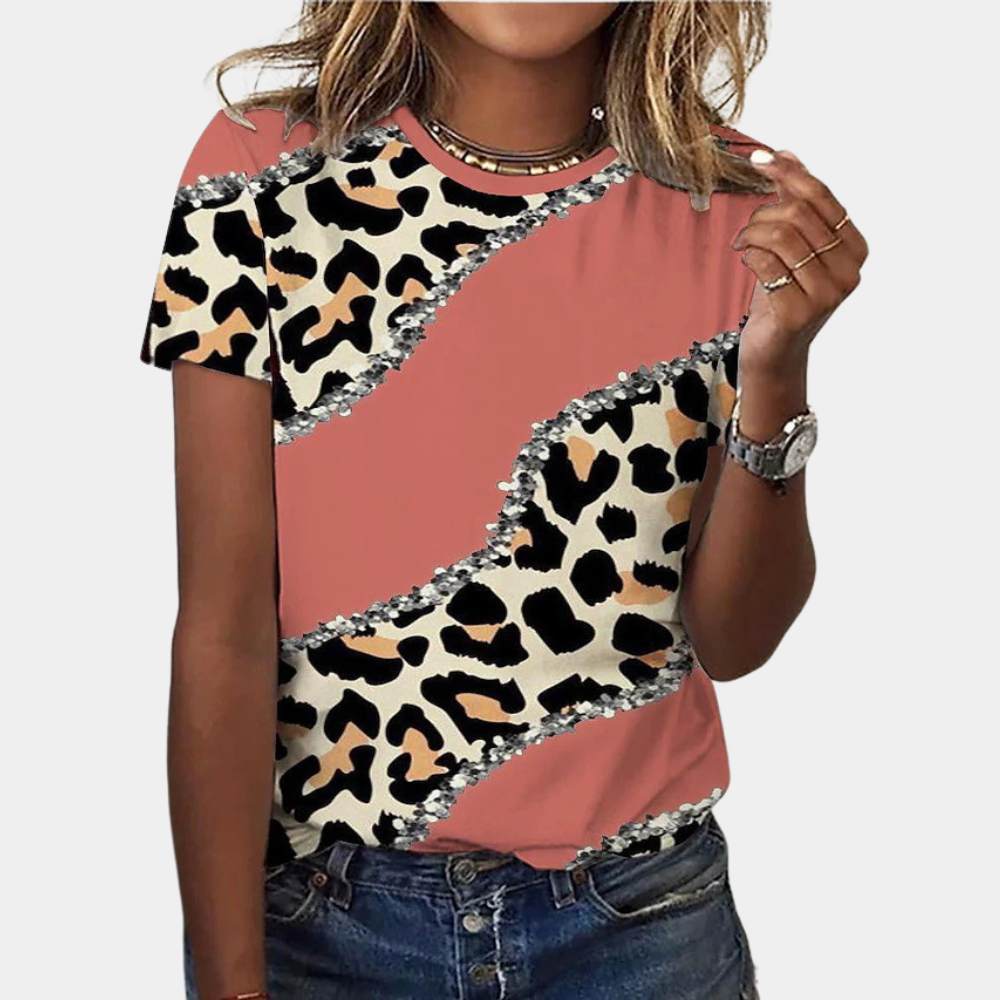 Dames T-shirt met abstracte print en kleurvlakken
