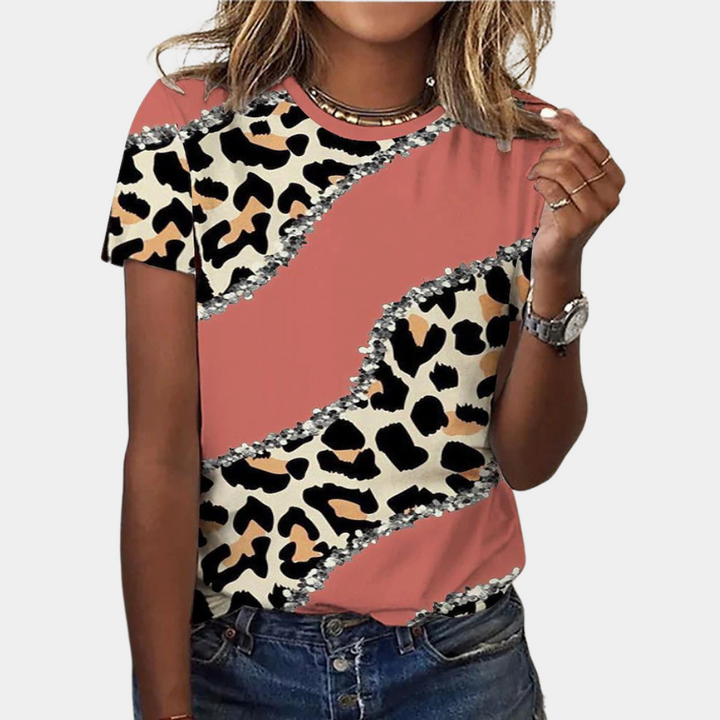 Dames T-shirt met abstracte print en kleurvlakken