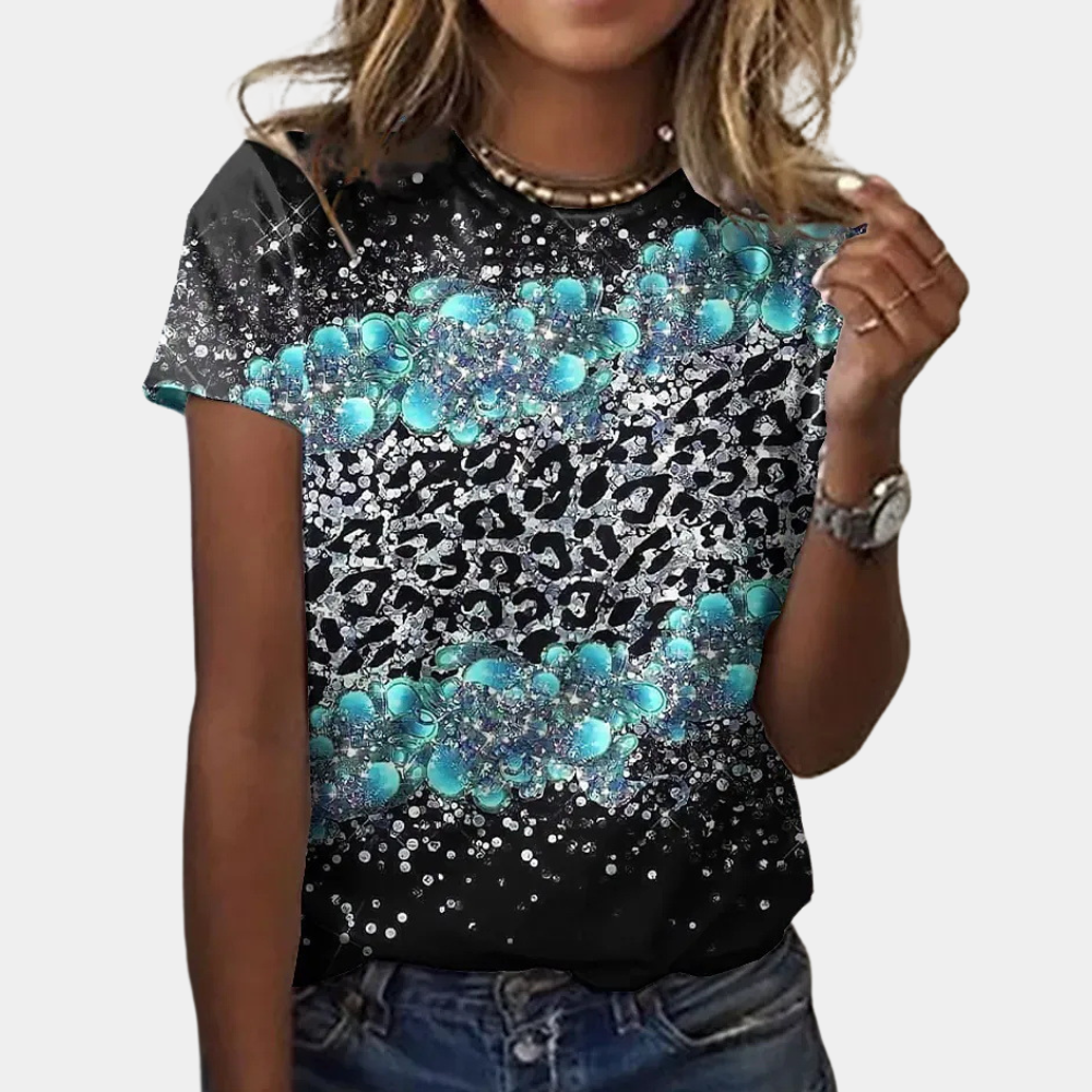 Dames T-shirt met abstracte print en kleurvlakken