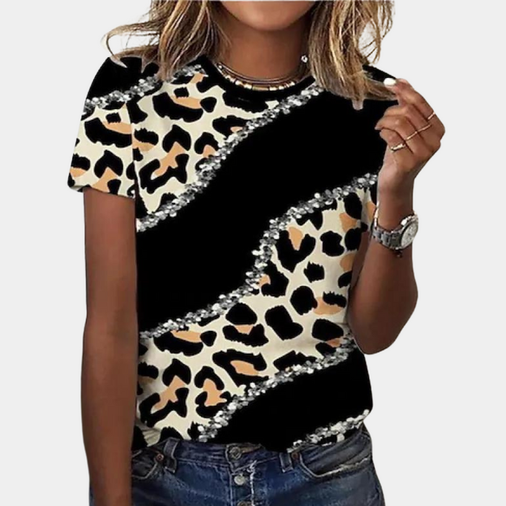 Dames T-shirt met abstracte print en kleurvlakken