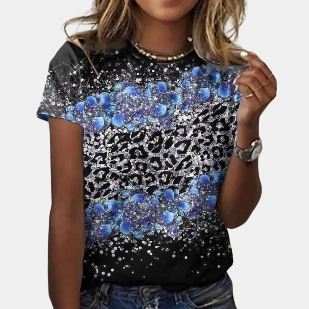 Dames T-shirt met abstracte print en kleurvlakken