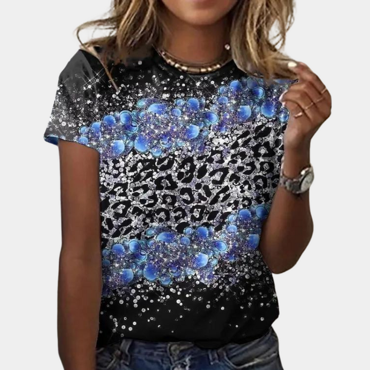 Dames T-shirt met abstracte print en kleurvlakken