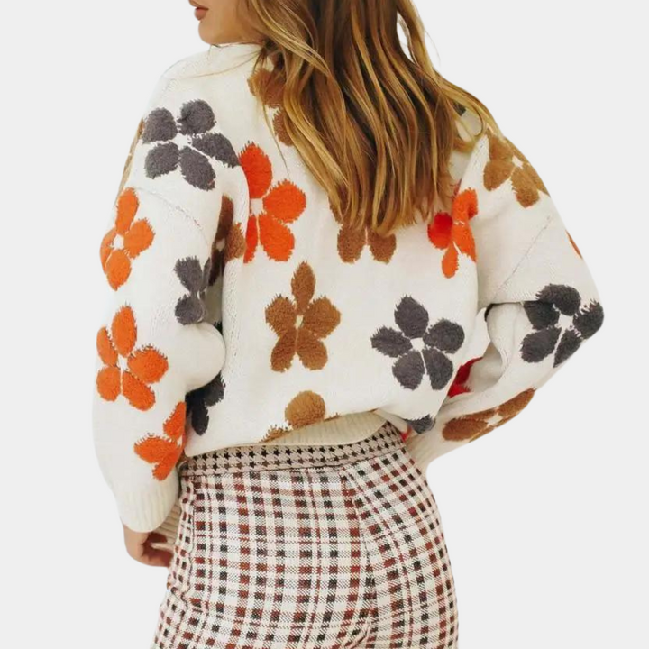 Dames vest met bloemenmotief en lange mouwen