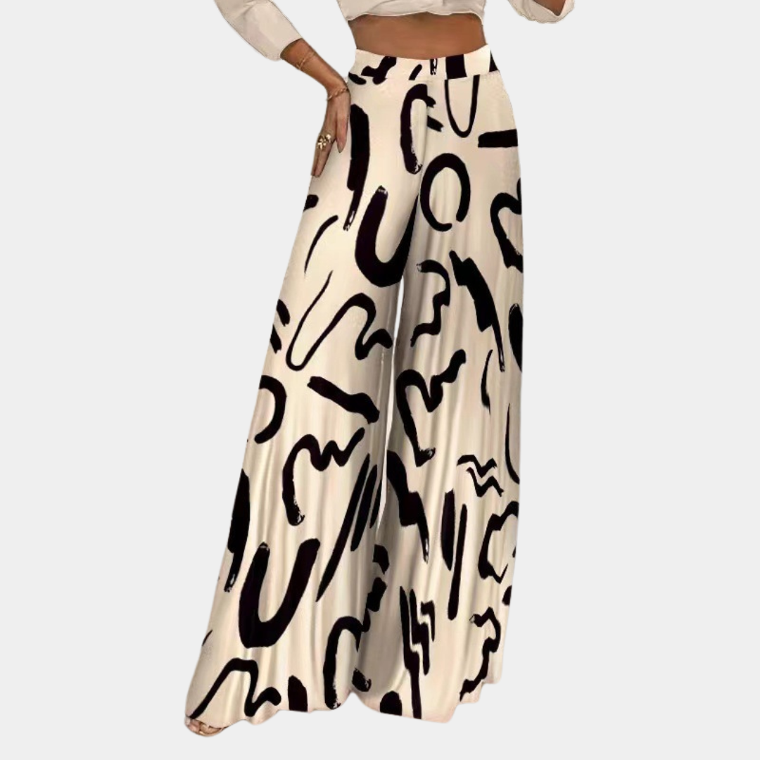 Dames broek met wijde pijpen en hoge taille