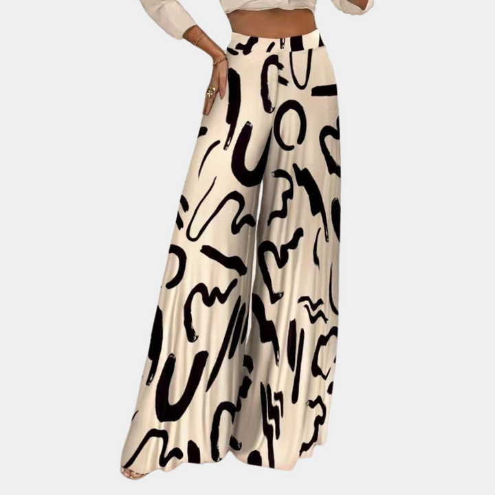 Dames broek met wijde pijpen en hoge taille