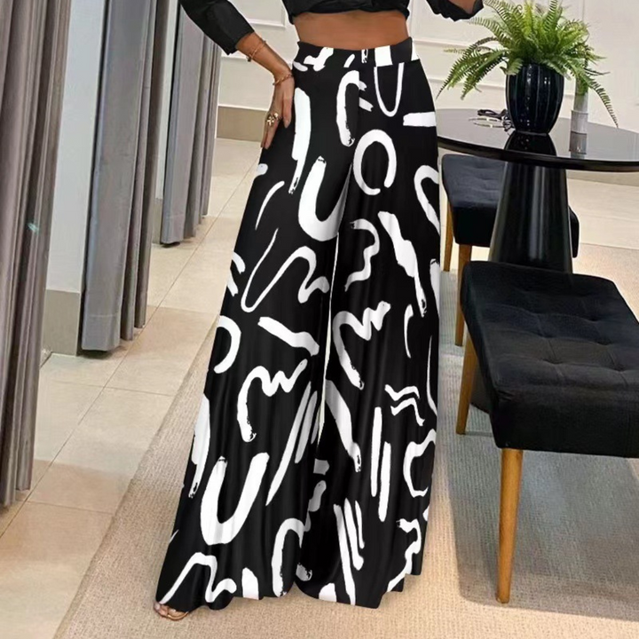 Dames broek met wijde pijpen en hoge taille