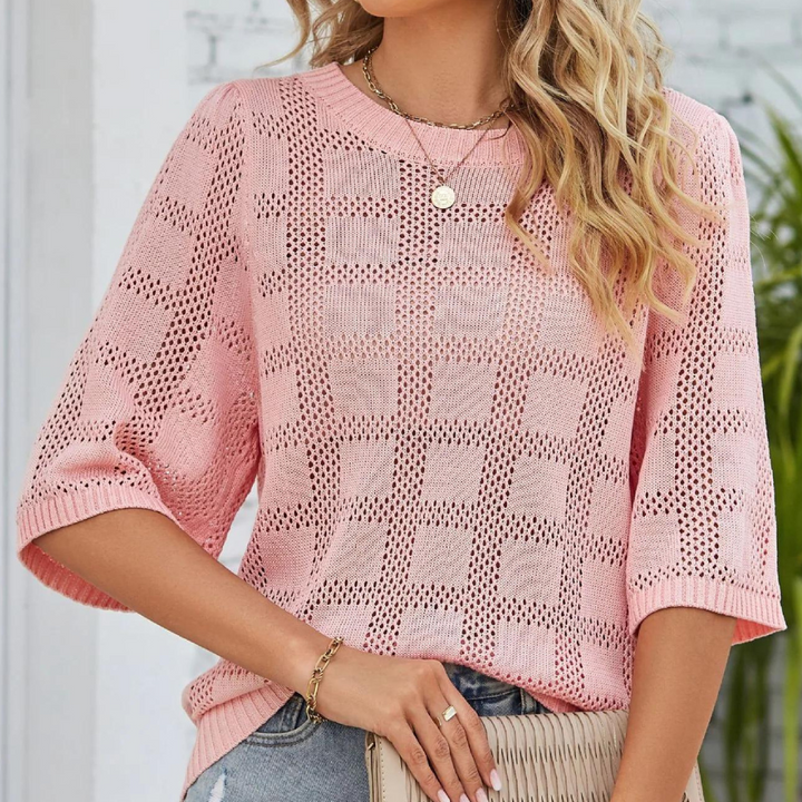 Dames gebreide blouse met ronde hals en luchtige pasvorm