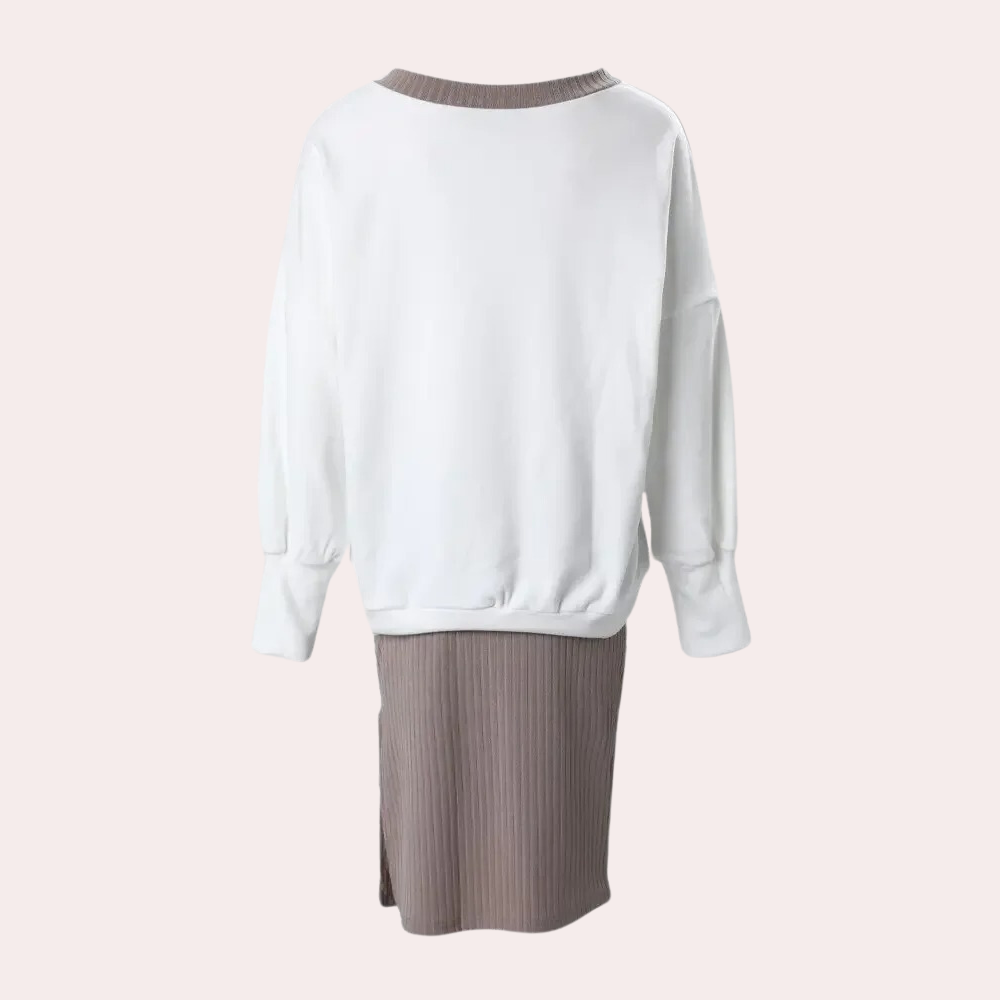 Dames 2-delige set met V-hals top en rok