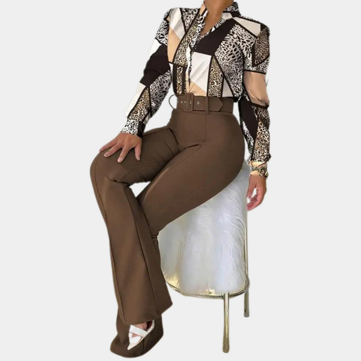 Dames 2-delige set met blouse en hoge taille broek
