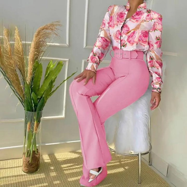 Dames 2-delige set met blouse en hoge taille broek