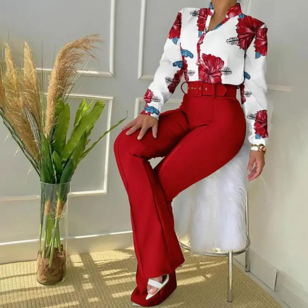 Dames 2-delige set met blouse en hoge taille broek