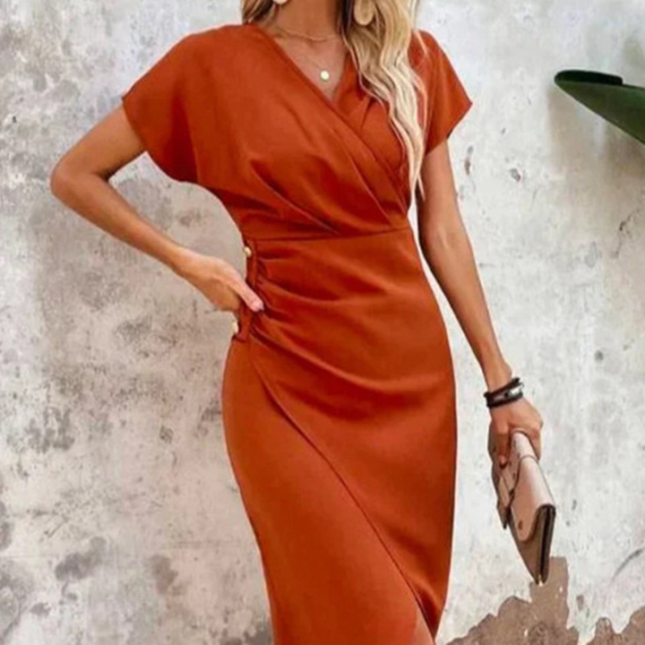 Nadia - Stijlvolle dames midi-jurk met v-hals