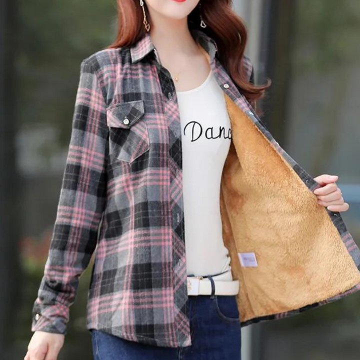 Veda - Ontspannen Geruit Pluche Shirt voor Dames