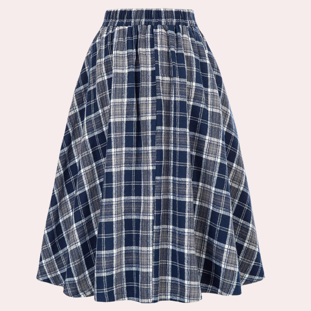 Luminita - Elegante Hoge Taille Tartan Midi Rok voor Dames