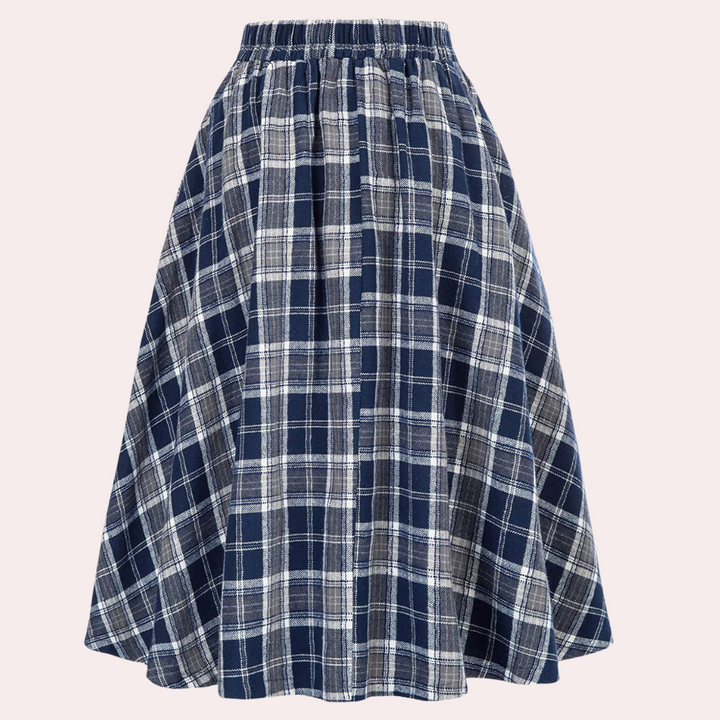 Luminita - Elegante Hoge Taille Tartan Midi Rok voor Dames