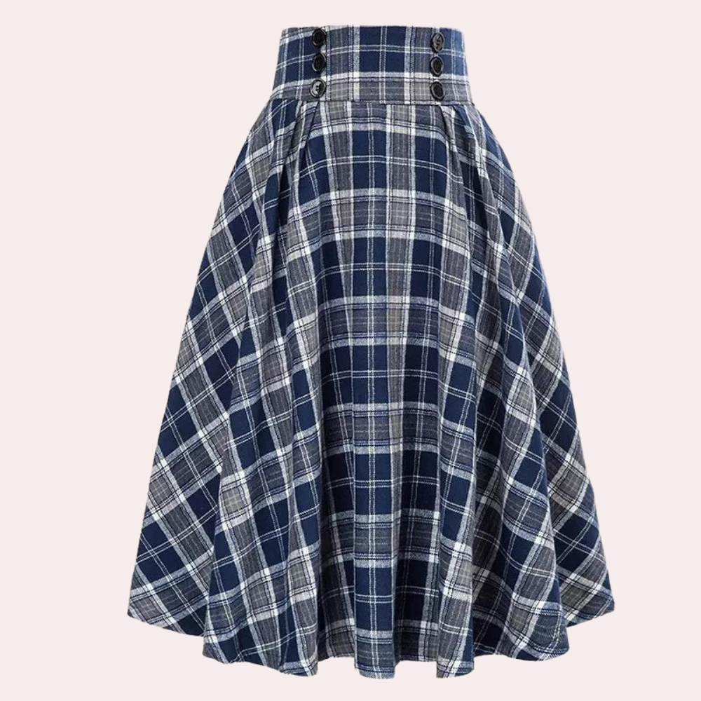 Luminita - Elegante Hoge Taille Tartan Midi Rok voor Dames