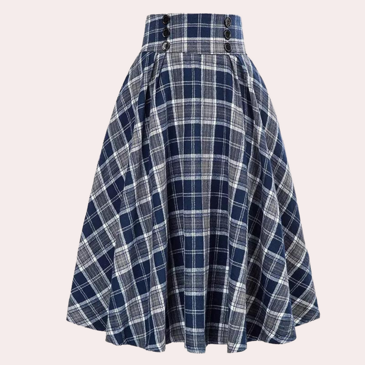 Luminita - Elegante Hoge Taille Tartan Midi Rok voor Dames