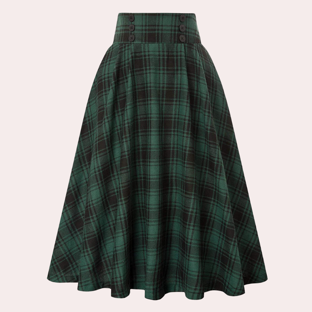 Luminita - Elegante Hoge Taille Tartan Midi Rok voor Dames