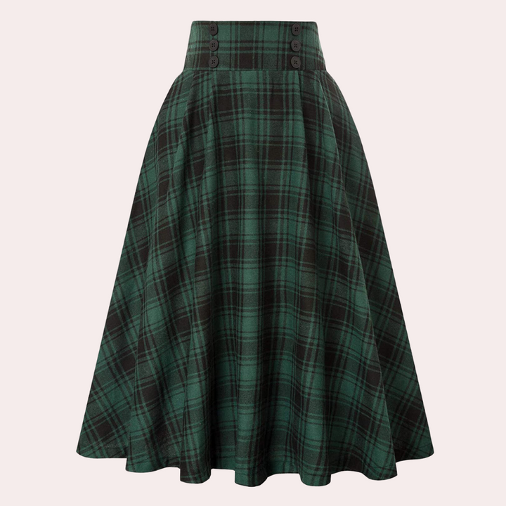 Luminita - Elegante Hoge Taille Tartan Midi Rok voor Dames