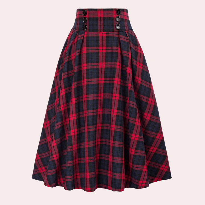 Luminita - Elegante Hoge Taille Tartan Midi Rok voor Dames