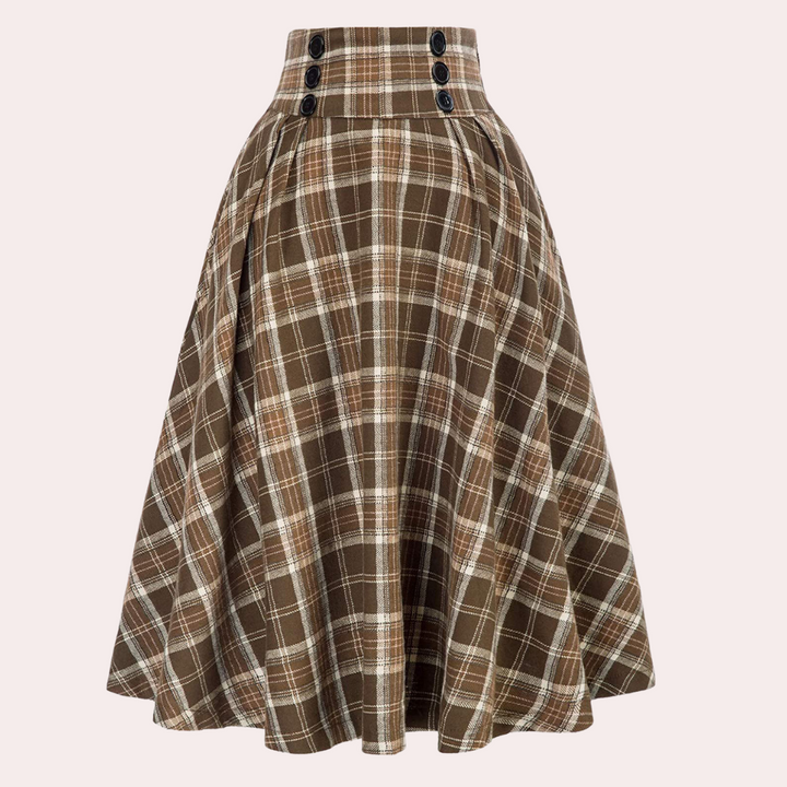 Luminita - Elegante Hoge Taille Tartan Midi Rok voor Dames