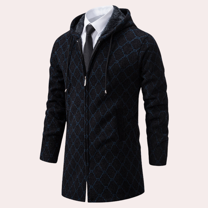 Thanasis - Herencardigan lang en met capuchon