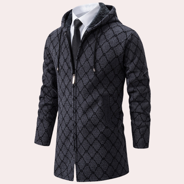 Thanasis - Herencardigan lang en met capuchon