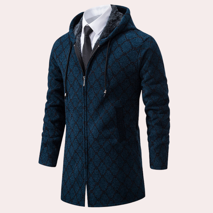 Thanasis - Herencardigan lang en met capuchon