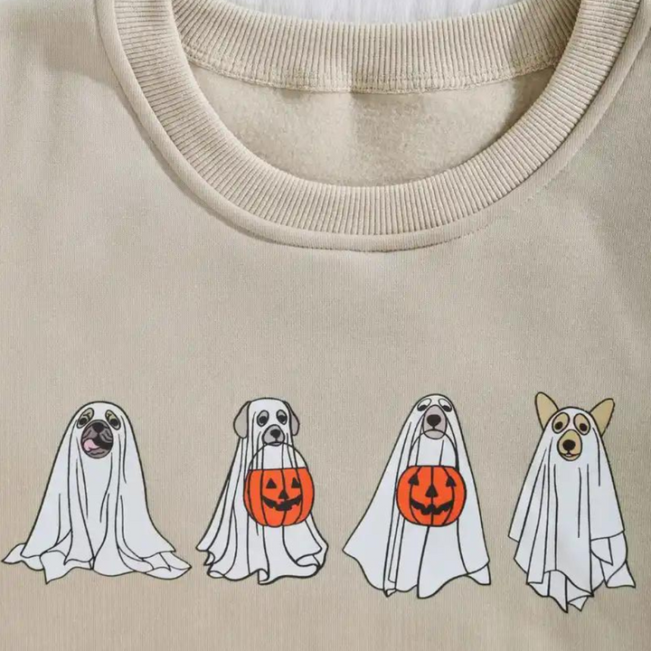 Kinga - Halloween spook hond print sweatshirt voor dames