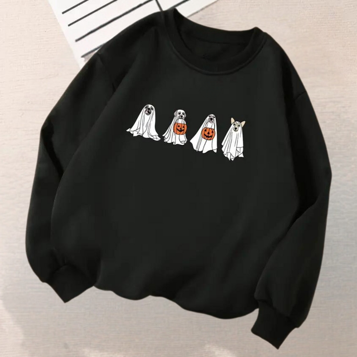 Kinga - Halloween spook hond print sweatshirt voor dames
