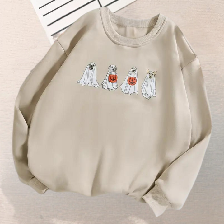 Kinga - Halloween spook hond print sweatshirt voor dames