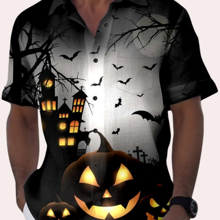 Matyi - Casual overhemd met Halloween-opdruk voor heren