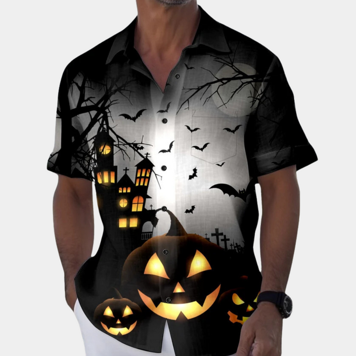 Matyi - Casual overhemd met Halloween-opdruk voor heren