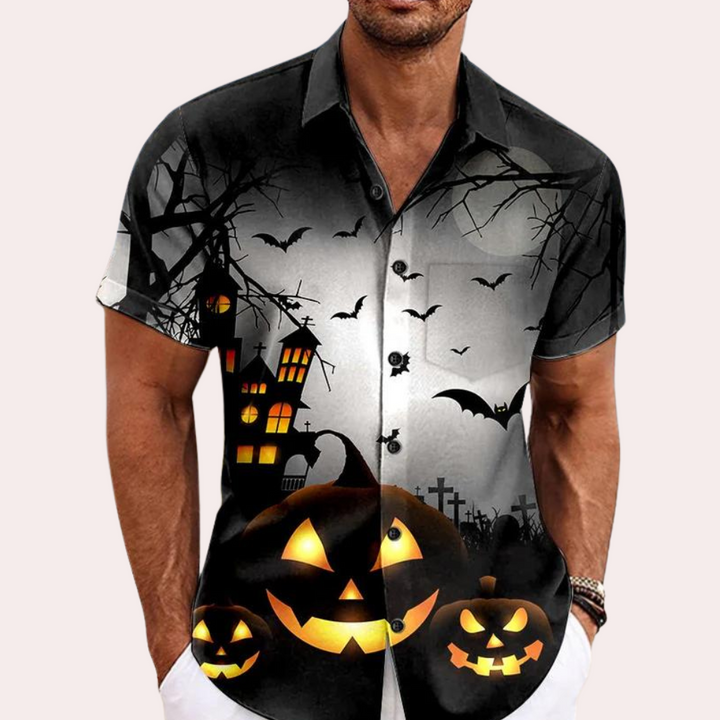 Matyi - Casual overhemd met Halloween-opdruk voor heren