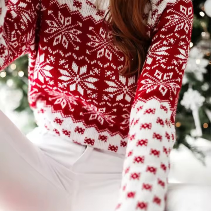 Dames Gebreide Trui Met Print En Ronde Hals