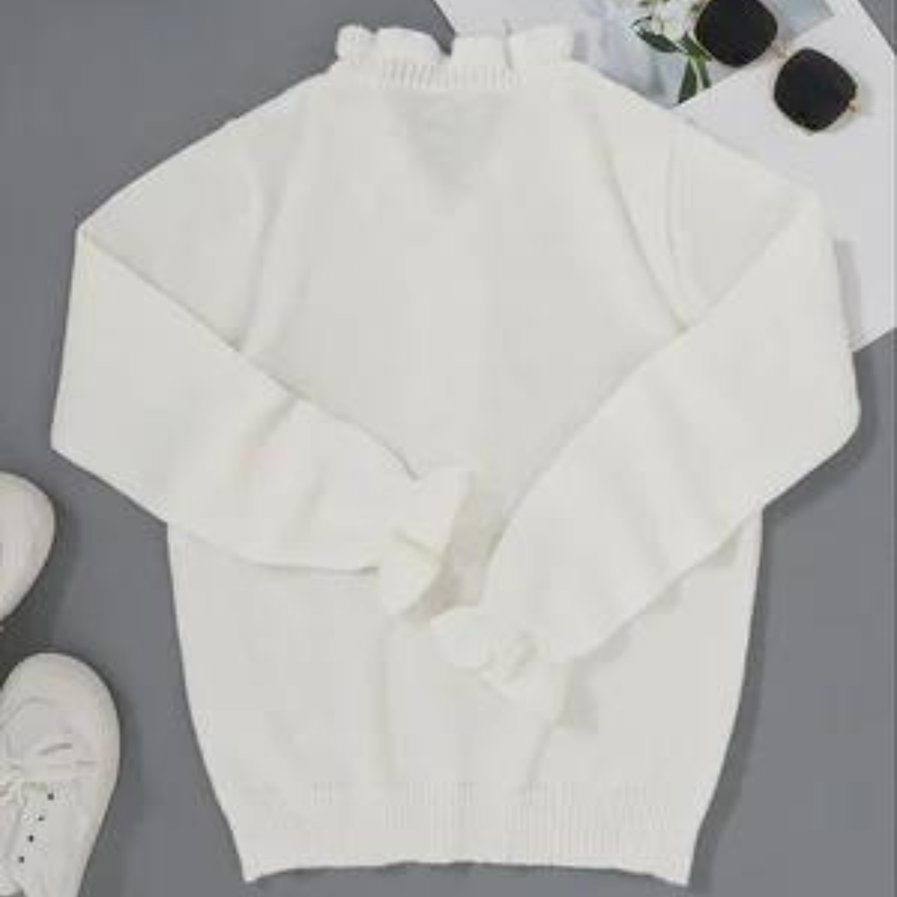 Dames V-hals trui met knoopaccenten en lange mouwen