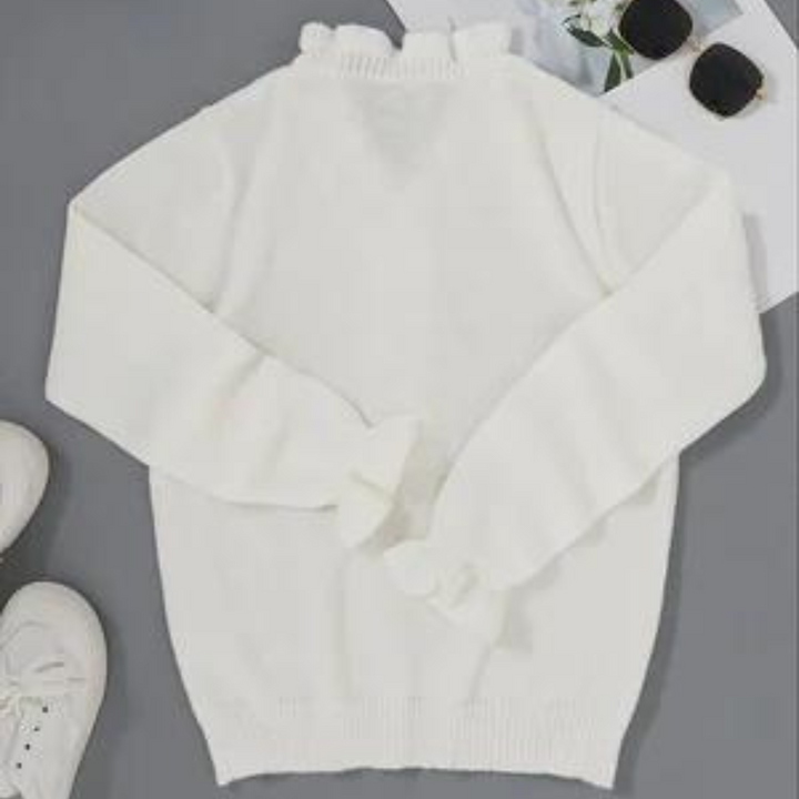 Dames V-hals trui met knoopaccenten en lange mouwen