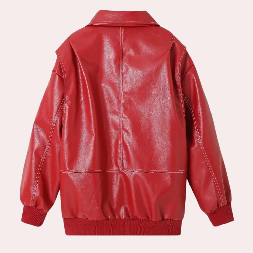 Dames bikerjack met asymmetrische rits en opstaande kraag