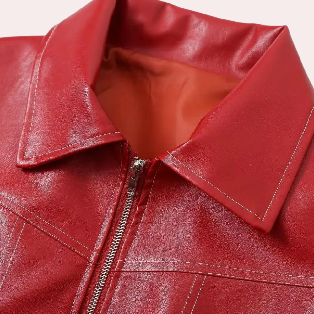 Dames bikerjack met asymmetrische rits en opstaande kraag