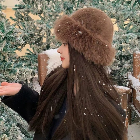 Dames bonten emmer winterhoed met brede rand