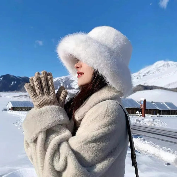 Dames bonten emmer winterhoed met brede rand