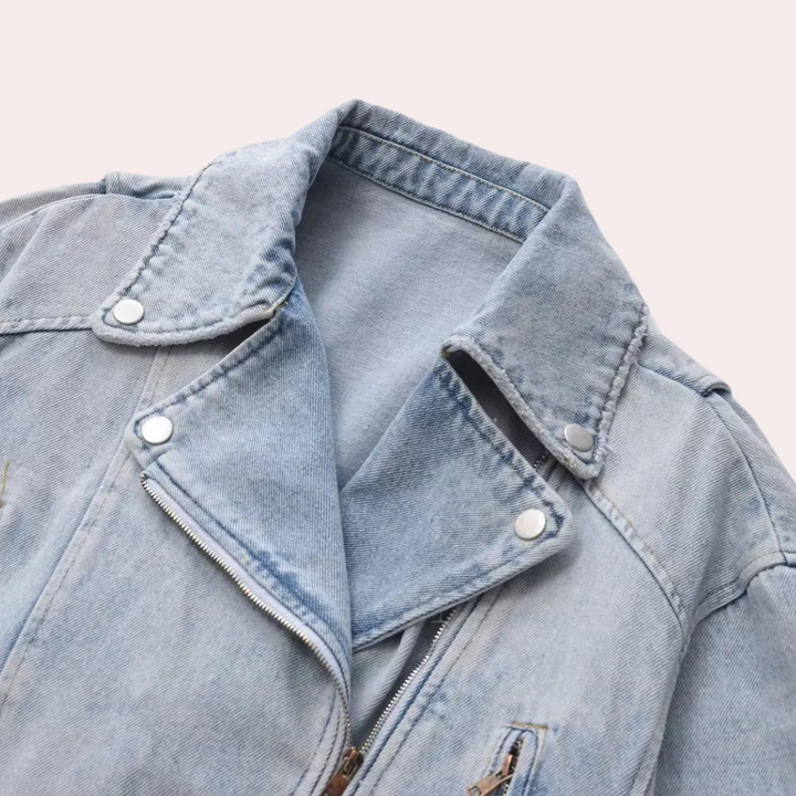 Dames denimjack met knoopsluiting en rechte pasvorm