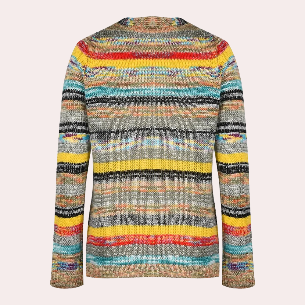 Dames gebreid vest met V-hals en meerkleurig patroon