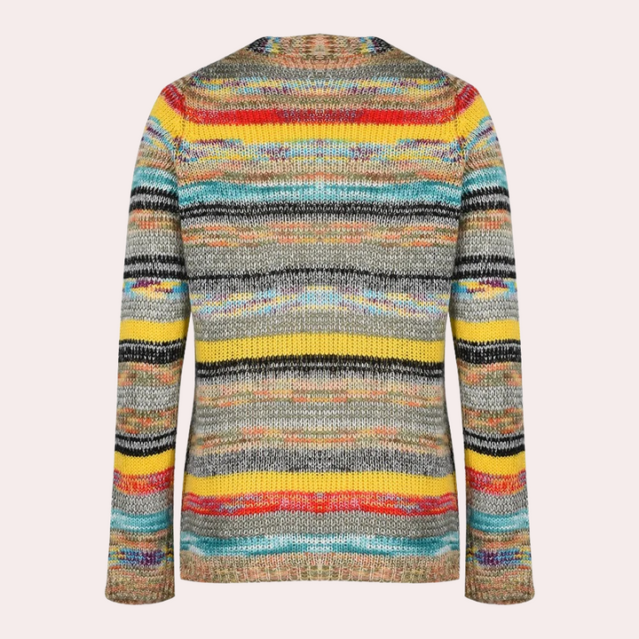 Dames gebreid vest met V-hals en meerkleurig patroon