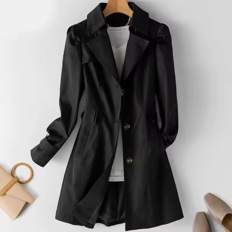 Dames trenchcoat met zakken middellange lengte voor herfst en winter
