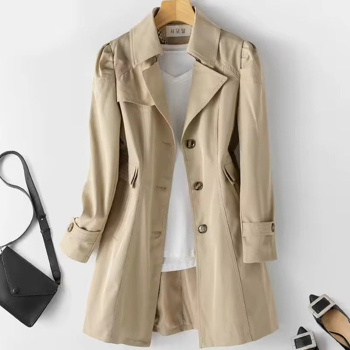 Dames trenchcoat met zakken middellange lengte voor herfst en winter