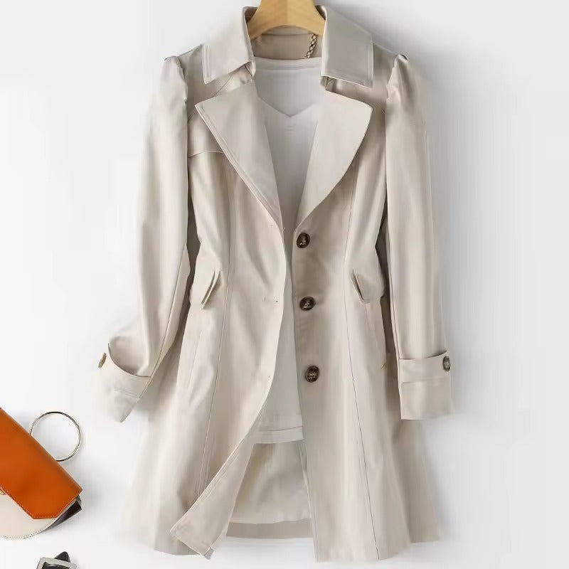 Dames trenchcoat met zakken middellange lengte voor herfst en winter